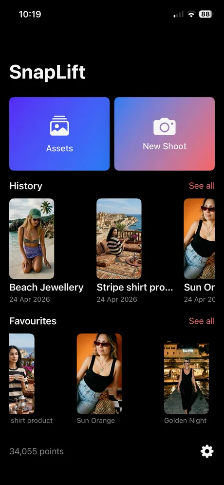SnapLift home screen